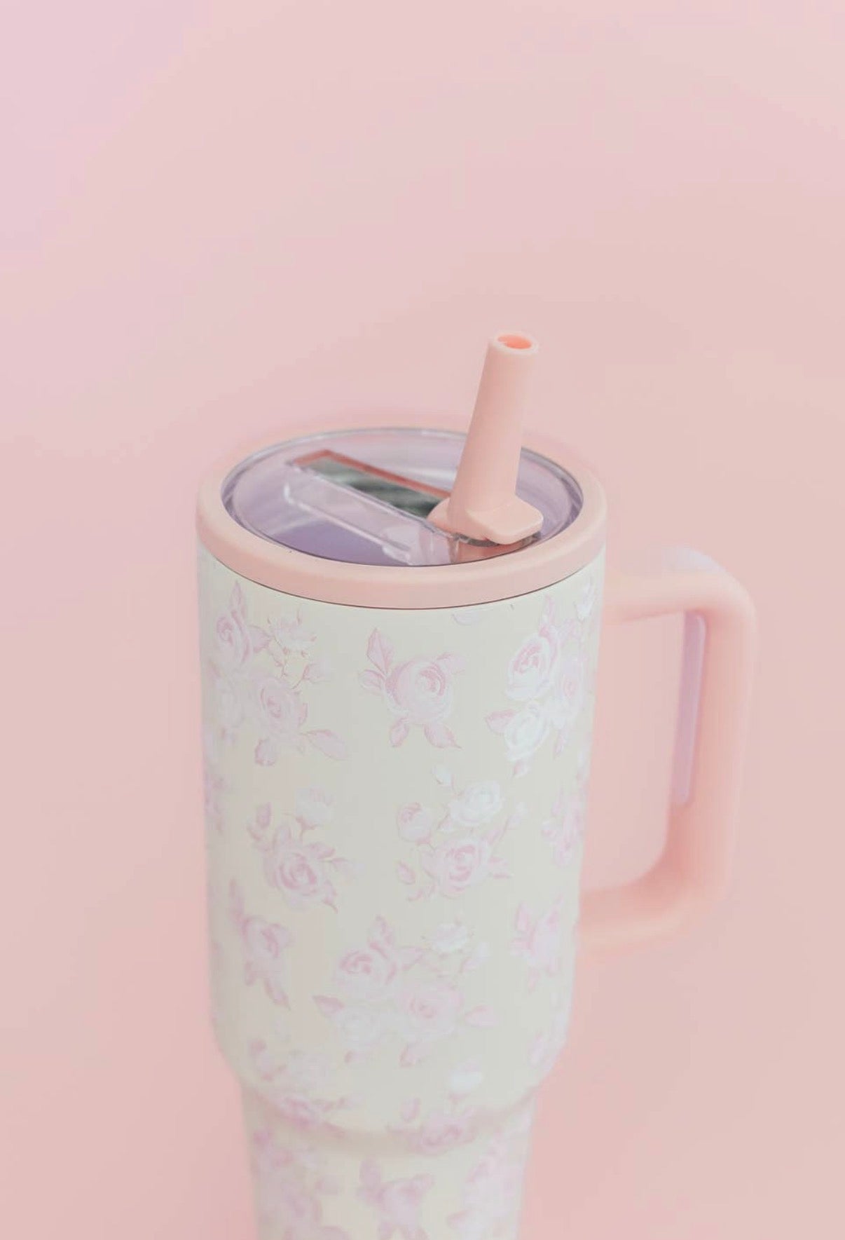 Pink Floral 40oz Tumbler with Spill Proof Lid and Flip Straw