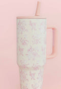 Pink Floral 40oz Tumbler with Spill Proof Lid and Flip Straw