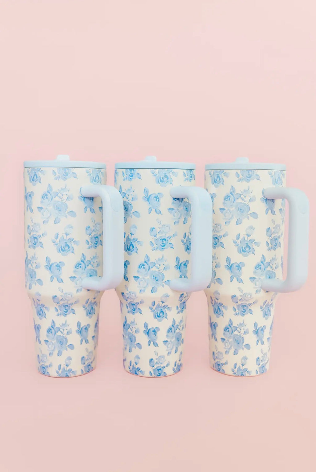 Blue Floral Tumbler 40oz Tumbler Spill Proof Lid+Straw