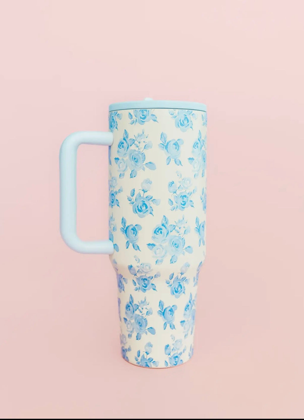 Blue Floral Tumbler 40oz Tumbler Spill Proof Lid+Straw