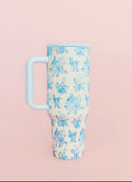 Blue Floral Tumbler 40oz Tumbler Spill Proof Lid+Straw