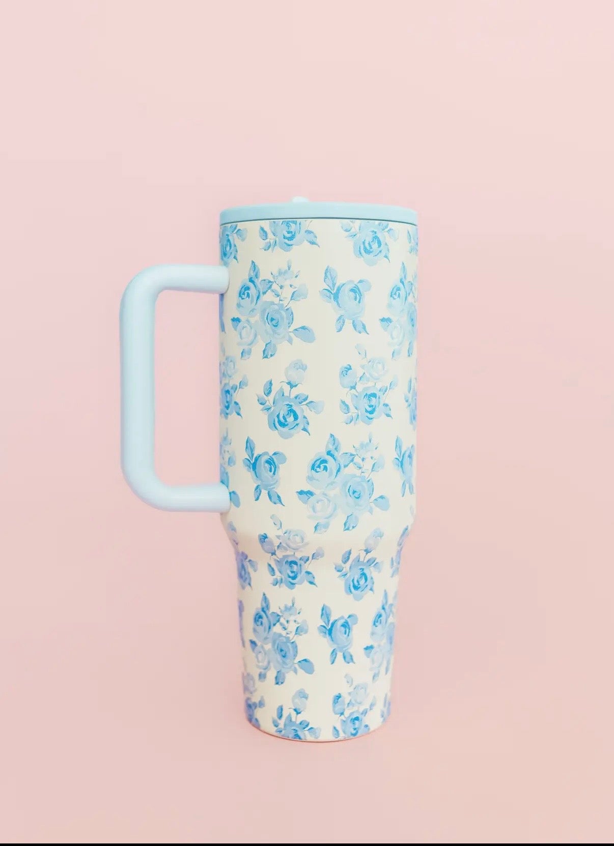 Blue Floral Tumbler 40oz Tumbler Spill Proof Lid+Straw